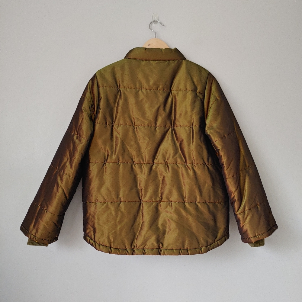 CHANEL Vintage Iridescent Silk Puffer Jacket Metallic Green FR 36 - Picture 10 of 16
